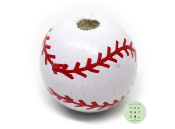 野球（ベースボール）の丸い木製ウッドビーズ☆キッズアクセサリーにも！（スポーツチャーム）6個セット #BW-0006 2枚目の画像
