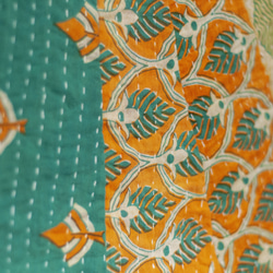 手縫いサリーパッチワークコットンスカート インド綿パッチワークスカート サリー糸刺繍スカート - トロピカルフラワー刺身刺繍 ク 6枚目の画像