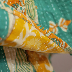 手縫いサリーパッチワークコットンスカート インド綿パッチワークスカート サリー糸刺繍スカート - トロピカルフラワー刺身刺繍 ク 10枚目の画像