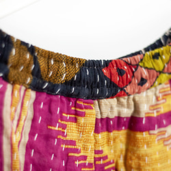 手縫いサリーパッチワークコットンスカート インド綿パッチワークスカート サリー糸刺繍スカート - トロピカルフラワー刺身刺繍 ク 12枚目の画像