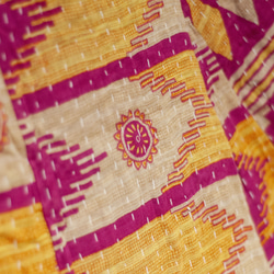 手縫いサリーパッチワークコットンスカート インド綿パッチワークスカート サリー糸刺繍スカート - トロピカルフラワー刺身刺繍 ク 14枚目の画像