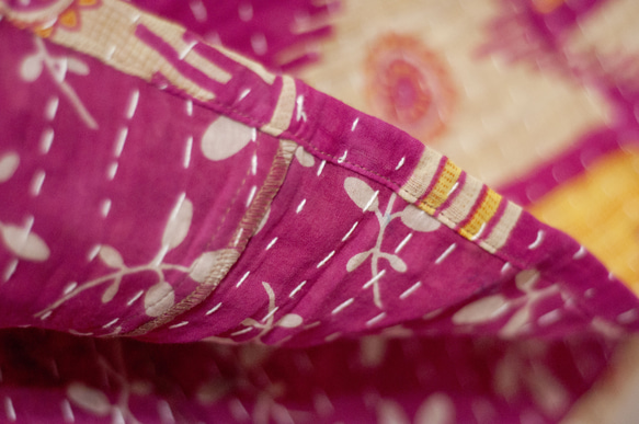 手縫いサリーパッチワークコットンスカート インド綿パッチワークスカート サリー糸刺繍スカート - トロピカルフラワー刺身刺繍 ク 18枚目の画像