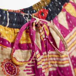 手縫いサリーパッチワークコットンスカート インド綿パッチワークスカート サリー糸刺繍スカート - トロピカルフラワー刺身刺繍 ク 3枚目の画像
