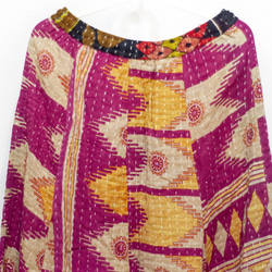 手縫いサリーパッチワークコットンスカート インド綿パッチワークスカート サリー糸刺繍スカート - トロピカルフラワー刺身刺繍 ク 11枚目の画像