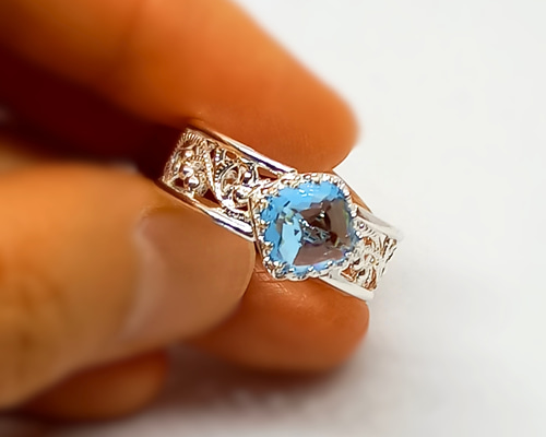 四角い大きめ天然石の透かしリング ブルートパーズ 16号 指輪・リング キアハウス(KiaHouse) 通販|Creema(クリーマ) 17645426 四角い大きめ天然石の透かしリング ブルートパーズ 16号 指輪・リング キアハウス(KiaHouse) 通販|Creema(クリーマ) 17645426