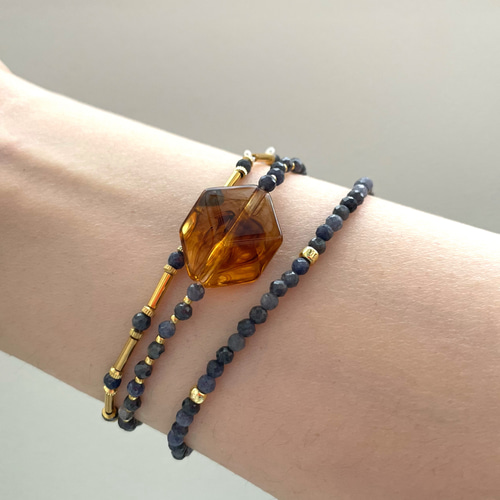 ゴールドビーズ ブルークォーツ ブレスレット 天然石 ハンドメイド 