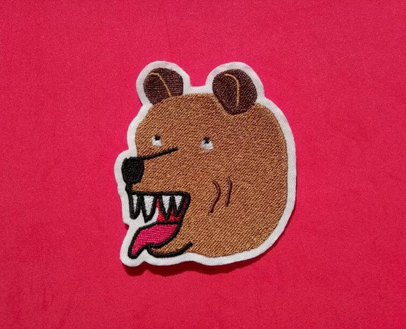 コーヒー熊 ブラウン ワッペン アップリケ 刺繍 クマ くま オリジナル 日本製 面白い ユニーク 個性的 顔 舌 熊 2枚目の画像
