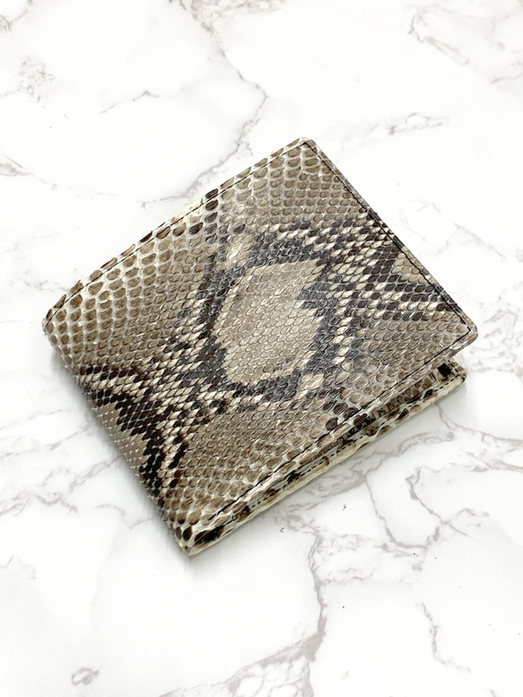 日本製　上質　パイソン　財布　ミドルウォレット　蛇革　札入れ　ダイヤモンドパイソン　エキゾチックレザー 3枚目の画像