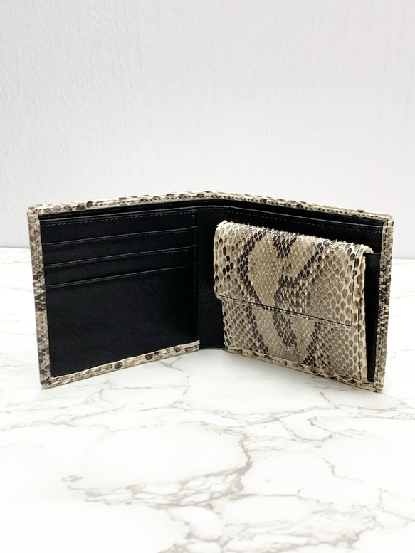 日本製　上質　パイソン　財布　ミドルウォレット　蛇革　札入れ　ダイヤモンドパイソン　エキゾチックレザー 7枚目の画像