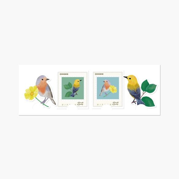 切手&フレークシールセット　Lovely Birding 2枚目の画像