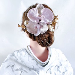 胡蝶蘭の髪飾り 成人式・結婚式・卒業式に ピンク 和風 和装 アーティフィシャルフラワー 4枚目の画像
