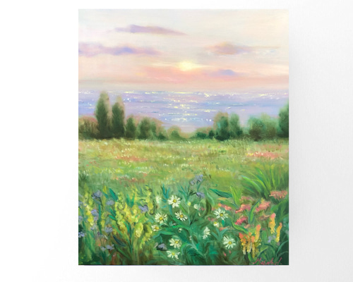 油絵 絵画 【海のお花畑】 油絵 原画 オリジナル 「海とお花畑」送料無料 絵画 Masako's