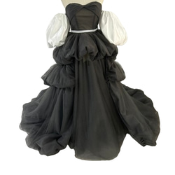 カラードレス グレー オーバードレス 取り外し袖 光沢サテン  ラッフルフリル 花嫁 1枚目の画像