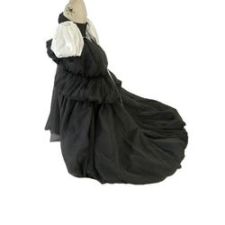 カラードレス グレー オーバードレス 取り外し袖 光沢サテン  ラッフルフリル 花嫁 4枚目の画像