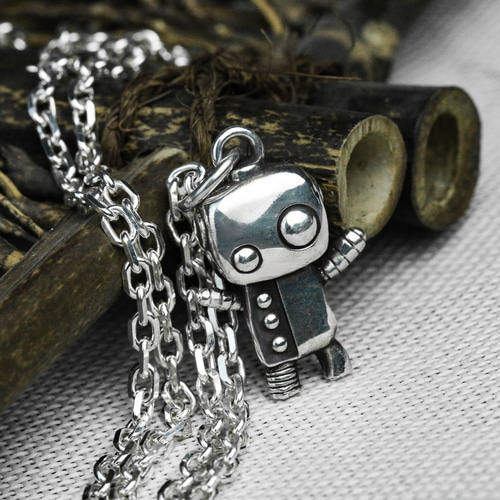 かわいいロボット925シルバーペンダントネックレス - 研磨された光沢の