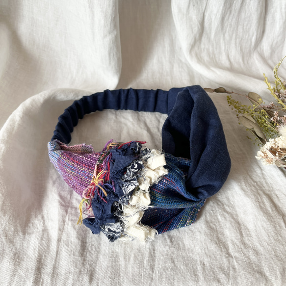 １点物❣️ハンドメイド さをり織り 手織り ねじりヘアバンド ターバン 6枚目の画像