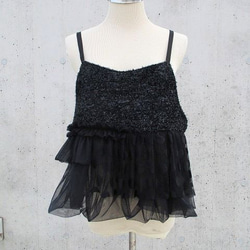 【専用】shéller 水玉フリルキャミソール 専用】shéller 水玉フリルキャミソール 黒ブラック きらきら生地×水玉