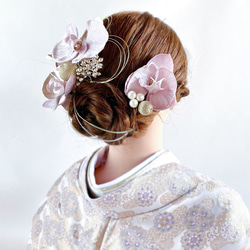 胡蝶蘭の髪飾り 成人式・結婚式・卒業式に ピンク 和風 和装 アーティフィシャルフラワー 5枚目の画像