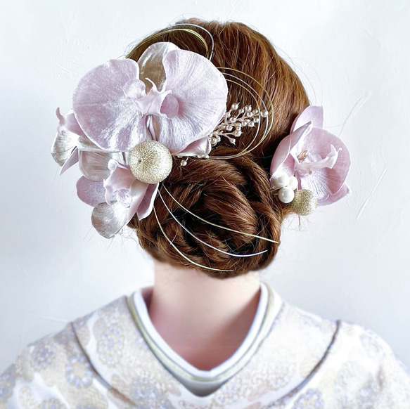 胡蝶蘭の髪飾り 成人式・結婚式・卒業式に ピンク 和風 和装 アーティフィシャルフラワー 1枚目の画像