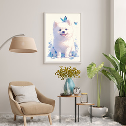 【蝶犬戯舞 - 日本スピッツ犬の子犬 No.5】春・蝶・子犬・アートポスター・犬の絵・犬の絵画 7枚目の画像