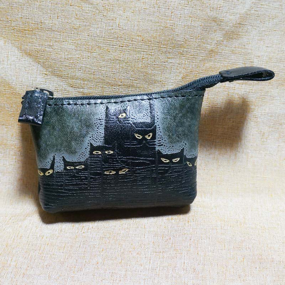 猫のデザイン　レザークラフト　catclan　A小銭入れポーチ　catwalk oikawa 1枚目の画像