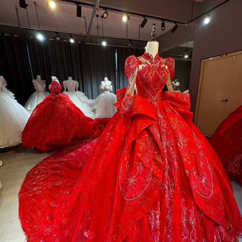 上質なドレス！華やかトレーン キラキラチュール 美品 背中見せ バック  