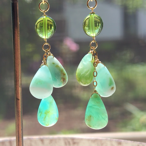 14kgfグリーンオパールピアス