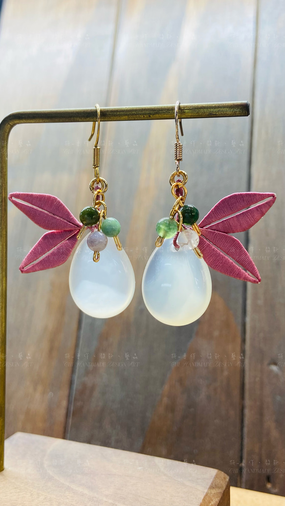 瑪瑙の花のイヤリング ピアス（フック・チェーン） 旂-手作 設計 藝品