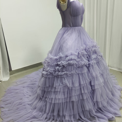 送料無料！カラードレス オーキッド オンショルダードレス 柔らかく重ねたチュールスカート 可愛い 花嫁 5枚目の画像