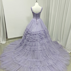 送料無料！カラードレス オーキッド オンショルダードレス 柔らかく重ねたチュールスカート 可愛い 花嫁 4枚目の画像
