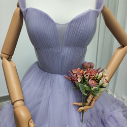 送料無料！カラードレス オーキッド オンショルダードレス 柔らかく重ねたチュールスカート 可愛い 花嫁 2枚目の画像
