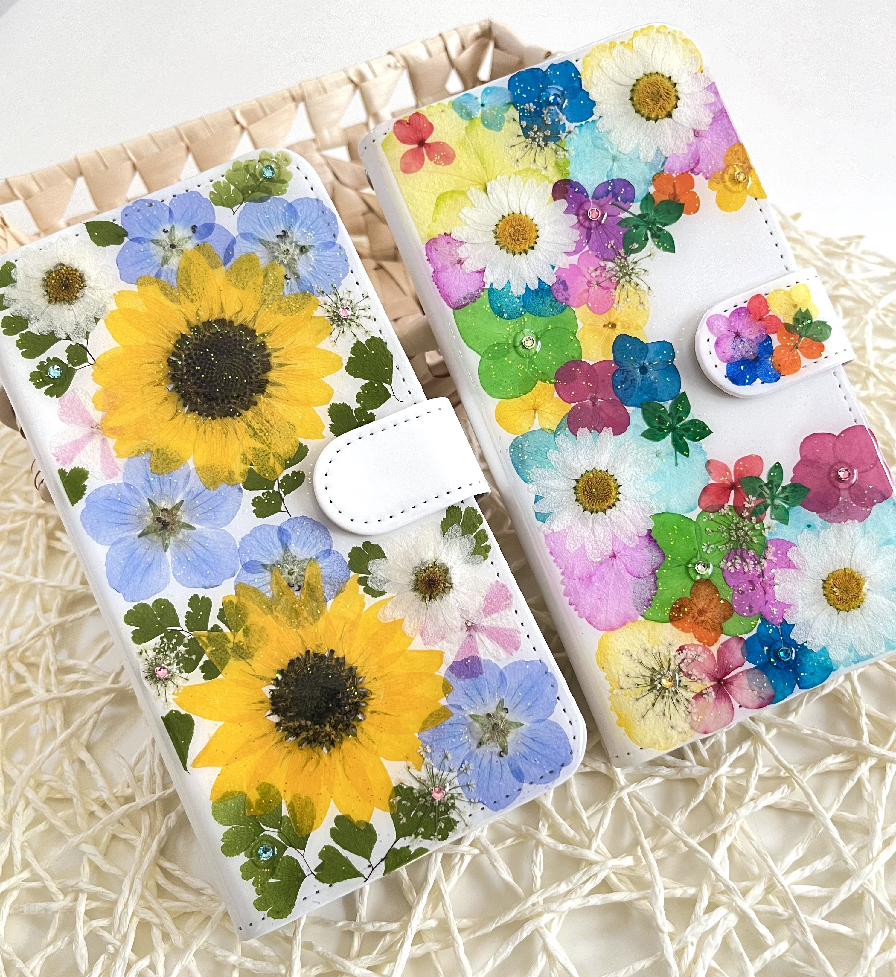 本物のお花で作る手帳型のスマホケース　　全機種対応/iphone/GALAXY/AQUOS/xperia/pixel