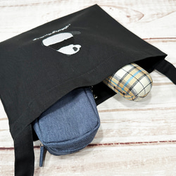 [免運費] 熊貓背刺繡帶內袋帆布挎包&lt;黑色&gt; 第3張的照片
