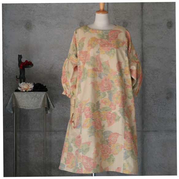 着物リメイク　紬のワンピース　 　Aライン　フリーサイズ 3枚目の画像