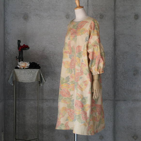 着物リメイク　紬のワンピース　 　Aライン　フリーサイズ 5枚目の画像