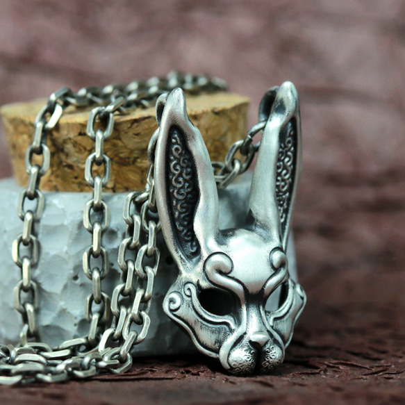 ジャックラビット925シルバーペンダントネックレス、ゴシックダーク