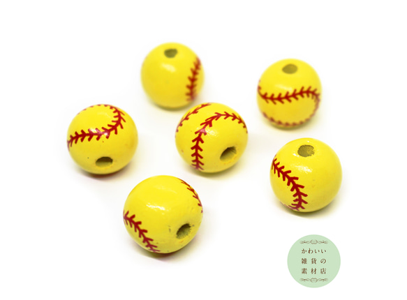 ソフトボールの丸い木製ウッドビーズ☆キッズアクセサリーにも 