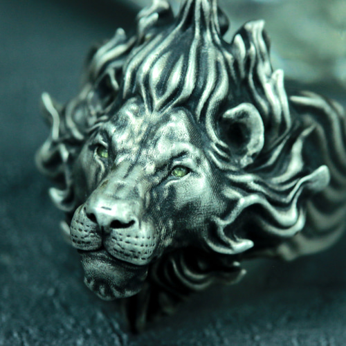 グリーンアイドライオン925シルバーリング、ジェムストーン