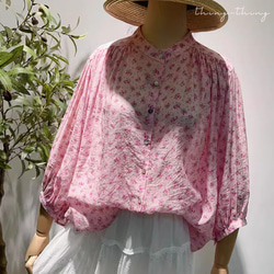 新品！天糸綿麻シャツ　コットン 快適で着やすいtシャツ　綿ブラウス 　トーブス　ピンク 1枚目の画像