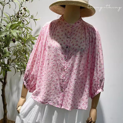 新品！天糸綿麻シャツ　コットン 快適で着やすいtシャツ　綿ブラウス 　トーブス　ピンク 4枚目の画像