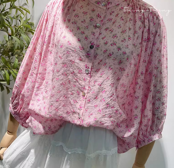 新品！天糸綿麻シャツ　コットン 快適で着やすいtシャツ　綿ブラウス 　トーブス　ピンク 3枚目の画像