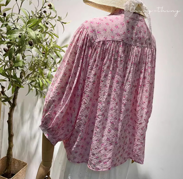 新品！天糸綿麻シャツ　コットン 快適で着やすいtシャツ　綿ブラウス 　トーブス　ピンク 6枚目の画像