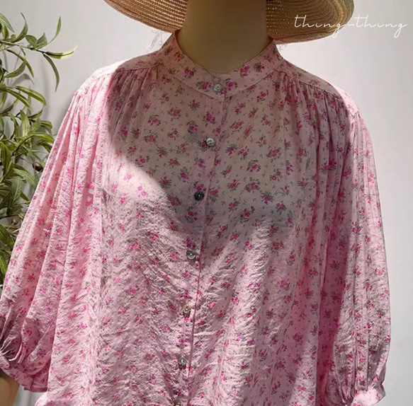 新品！天糸綿麻シャツ　コットン 快適で着やすいtシャツ　綿ブラウス 　トーブス　ピンク 5枚目の画像