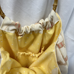 着物バッグ　バルーンバッグ　竹ハンドル、春のバッグ　ネコバッグ　お散歩バッグ　プレゼント 3枚目の画像