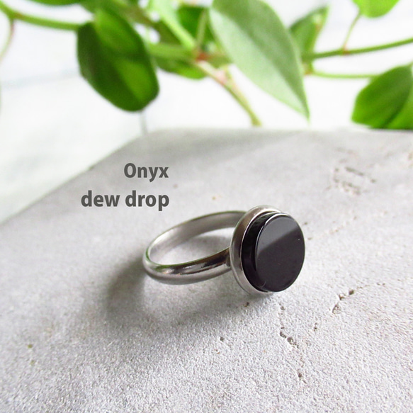 フリーサイズ オニキス10ｍｍ 天然石 シンプル 甲丸 リング 指輪 メンズ ユニセックス ステンレス シルバー 3枚目の画像