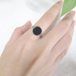 フリーサイズ オニキス10ｍｍ 天然石 シンプル 甲丸 リング 指輪 メンズ ユニセックス ステンレス シルバー 5枚目の画像