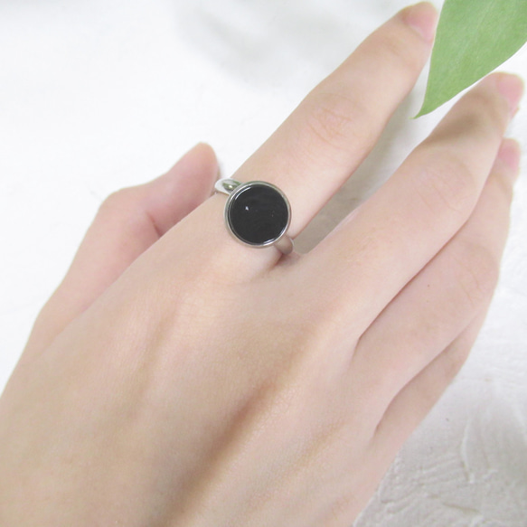 フリーサイズ オニキス10ｍｍ 天然石 シンプル 甲丸 リング 指輪 メンズ ユニセックス ステンレス シルバー 5枚目の画像