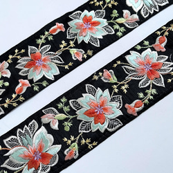【*90cm】インド刺繍リボン ブラックxオレンジxシーグリーン　シルク　SS333 1枚目の画像