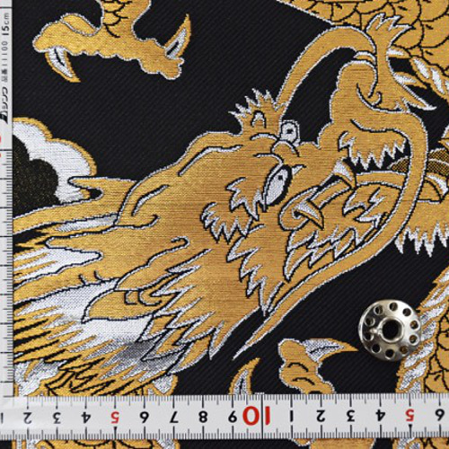 金襴 生地 布（新）金竜（龍）黒 ☆生地幅約37cm×長さ50cm