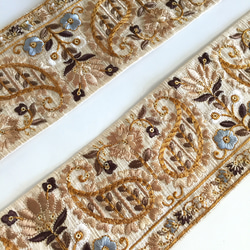 【*74cm】インド刺繍リボン ペイズリーベージュ　シルク 2枚目の画像